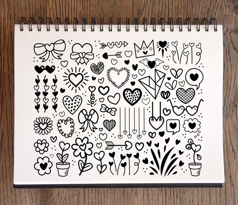Cartoon Doodle Heart Clip Art Set, PNG, SVG, VECTOR, Hand Drawn Hearts, Cute Heart Clipart, Cartoon Heart Clipart, Heart Svg, Flower Heart image 8