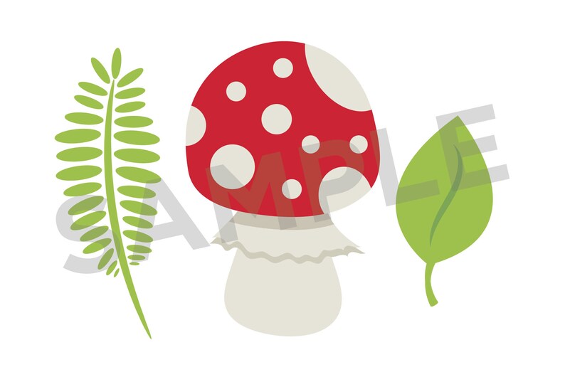 Imágenes prediseñadas de setas, PNG, SVG, VECTOR, Amanita Muscaria, Sombrero rojo, Hongos, Bosque, Hada, Selva, Helecho, Follaje, Hoja, Seta roja imagen 8