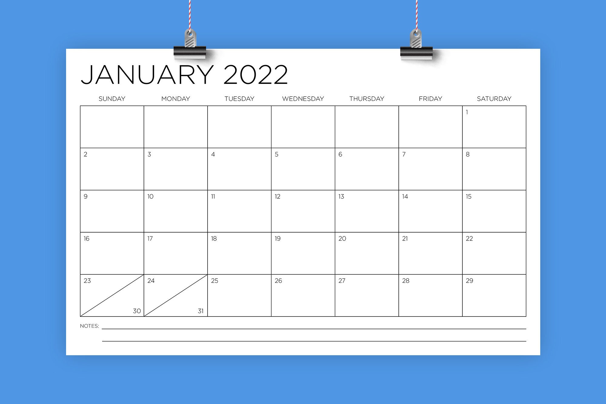 11 x 17 inch 2022 calendar template instant download thin
