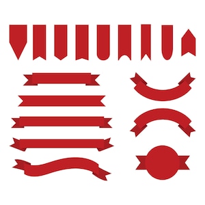 Red Badge & Banner Clip Art Set, PNG, SVG, VEKTOR, Etikett Clipart, Band Clipart, Flagge, Banner SVG, rotes Band, hängende Banner, Weihnachten