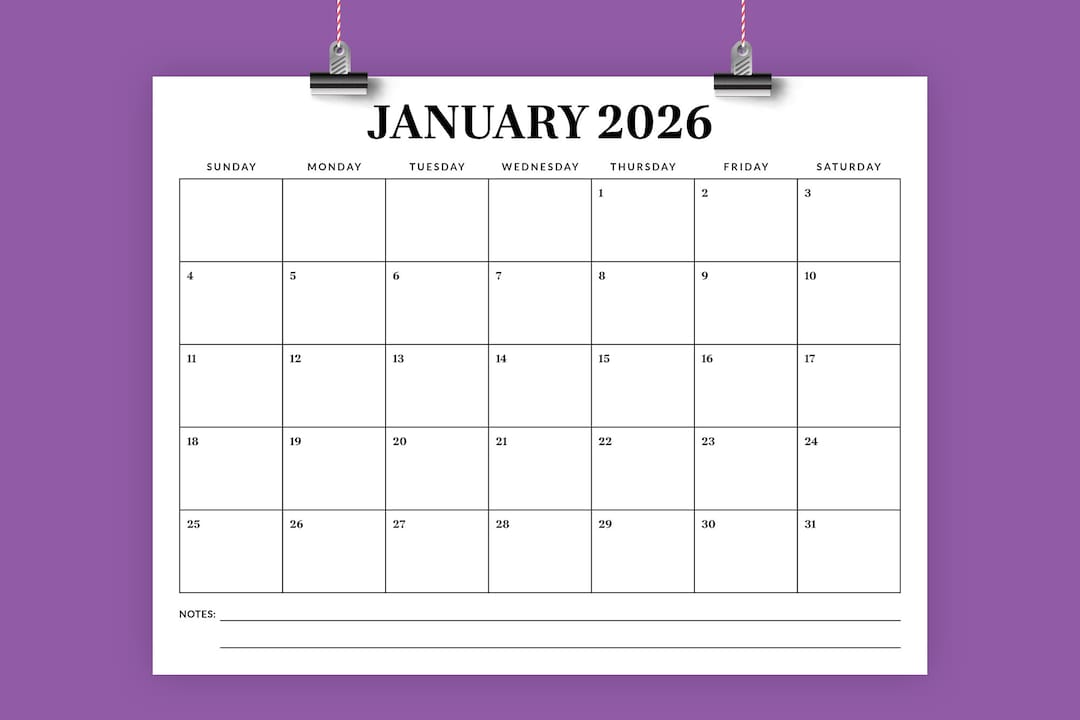 2026 8.5 X 11 Inch Calendar Template INSTANT DOWNLOAD - Etsy