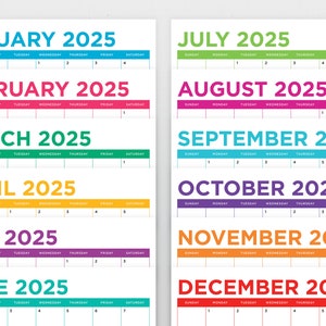 2025 Square COLOR 12x12 Calendar INSTANT DOWNLOAD Modern Bold Sans ...