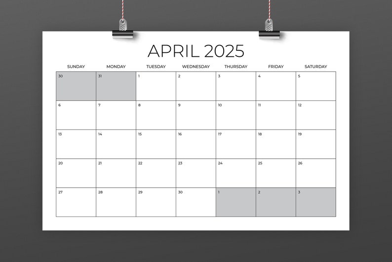 2025 11 x 17 Inch Calendar Template INSTANT DOWNLOAD Thin Sans Serif Type Monthly Printable Minimal Desk or Wall Calender Print Ready image 9