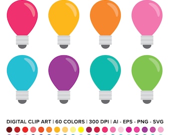 Light Bulb Clip Art Set, PNG, SVG, VECTOR, Solid Color, Lightbulb, Light Bulb Icon, Light Bulb Clipart, Light Bulb Svg, Yellow Lightbulb