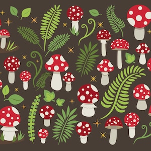 Clipart champignon champignon vénéneux, PNG, SVG, VECTEUR, Amanita muscaria, bonnet rouge, champignons, forêt, fée, forêt, fougère, feuillage, feuille, champignon rouge