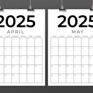2025 Vertical 8.5 X 11 Inch Calendar Template INSTANT DOWNLOAD Modern ...