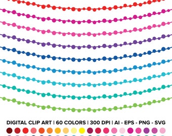 Ball Garland Clip Art Set, PNG, SVG, VECTOR, Single Color, Party Banner, Banner Clipart, String Banner, Decoration Clipart, Party Clipart