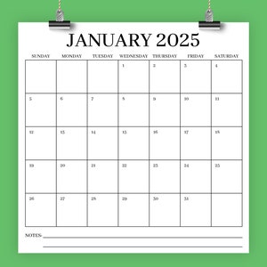 SALDI Calendario quadrato 12x12 2025 / DOWNLOAD IMMEDIATO / Grande scrivania mensile stampabile minimalista classica Serif / Stampe fino a 12 x 12 pollici