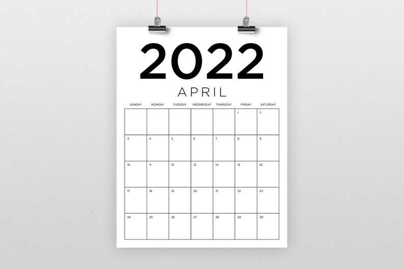 vertical 85 x 11 inch 2022 calendar template instant etsy