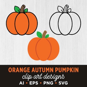 Prosty zestaw klipartów z jesienną dynią, PNG, SVG, WEKTOR, Pomarańczowa dynia, Halloween, Święto Dziękczynienia, Zarys dyni, Kształt dyni, Słodka dynia