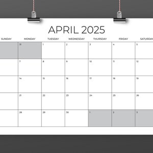 2025 11 x 17 Inch Calendar Template INSTANT DOWNLOAD Thin Sans Serif Type Monthly Printable Minimal Desk or Wall Calender Print Ready image 3