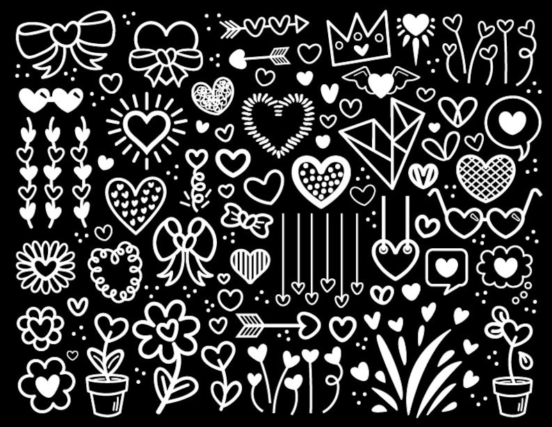 Cartoon Doodle Heart Clip Art Set, PNG, SVG, VECTOR, Hand Drawn Hearts, Cute Heart Clipart, Cartoon Heart Clipart, Heart Svg, Flower Heart image 9