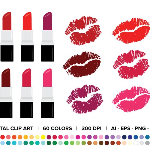 Lipsticks & Kisses Clip Art Set PNG SVG VECTOR Rainbow Color Etsy