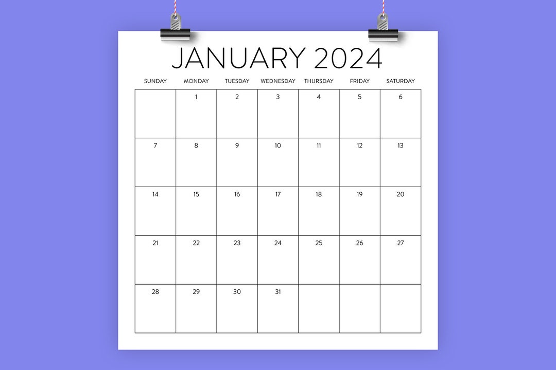 2024 Square Calendar Template INSTANT DOWNLOAD Modern Simple Sans Serif ...