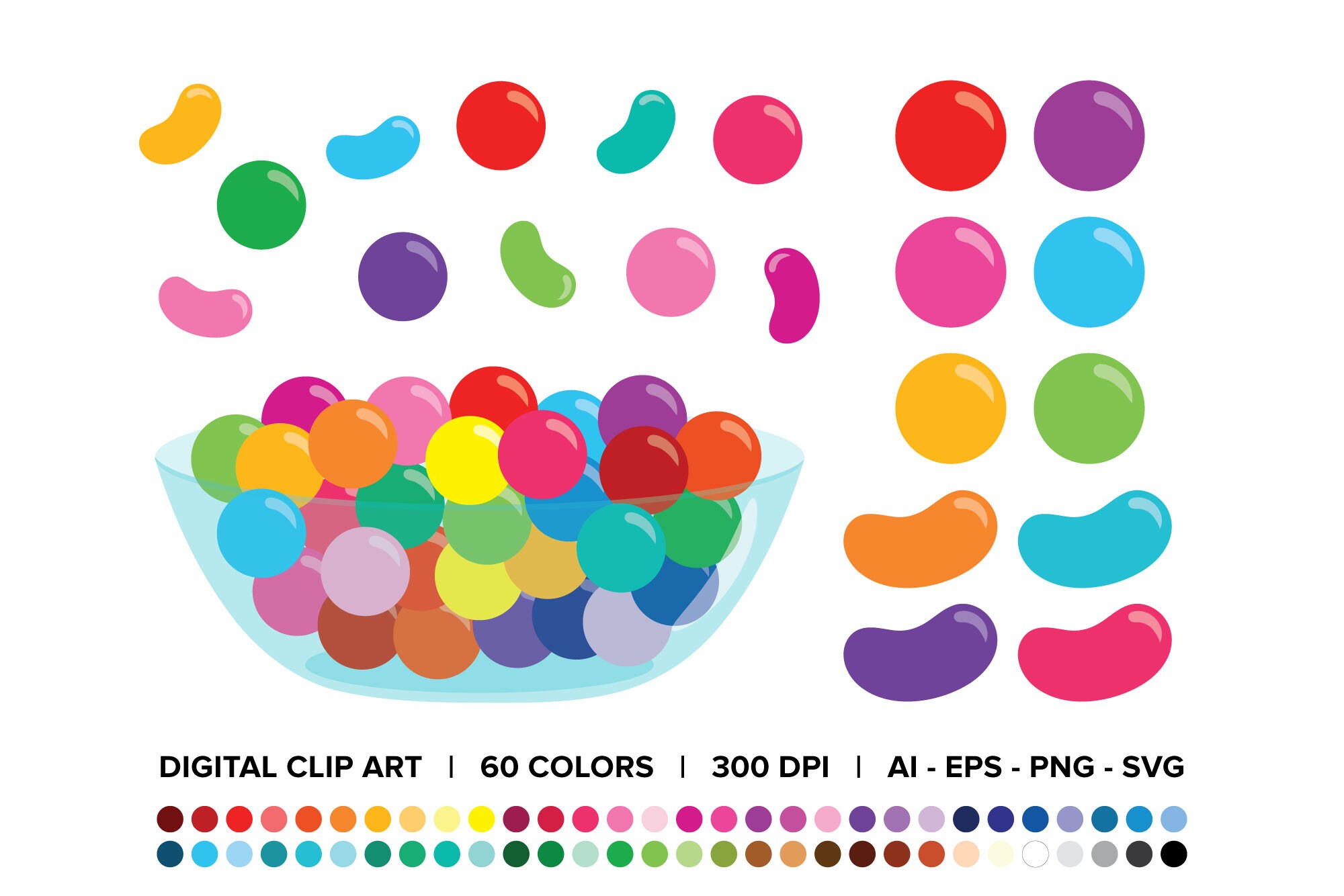 Gumballs & Jelly Beans Candy Bowl Clip Art PNG SVG VECTOR ...