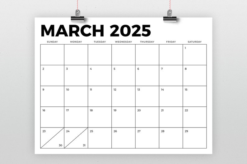 2025 8.5 x 11 Inch Calendar Template INSTANT DOWNLOAD Modern Bold Sans Serif Type Monthly Printable Desk Wall Calender Print Ready image 2