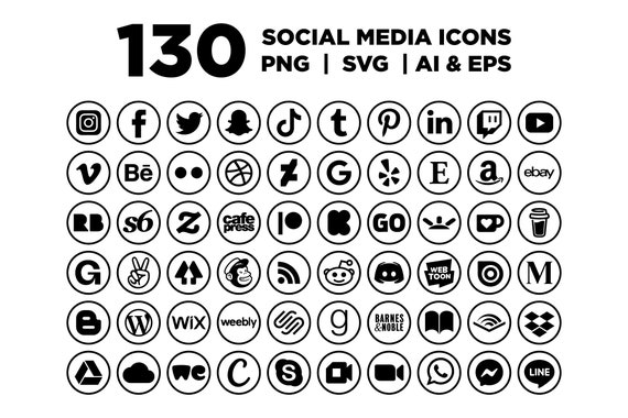 Circle Social Media Icons Set PNG SVG VECTOR Round Icons - Etsy Denmark