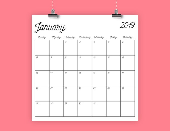 square 2019 calendar template instant download retro etsy 12 x 12 calendar template