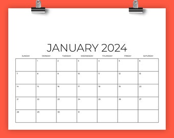 2024 8.5 x 11 Inch Calendar Template | INSTANT DOWNLOAD | Modern DIY Blank Sans Serif Monthly Printable Desk Wall Print Ready