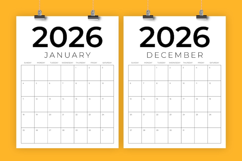 SALE 2026 Vertical 8.5 X 11 Inch Calendar Template | INSTANT DOWNLOAD ...