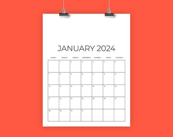 2024 Vertical 8.5 x 11 Inch Calendar Template | INSTANT DOWNLOAD | Modern Sans Serif Monthly Printable Minimal Calender