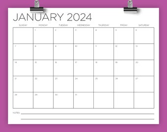 8.5 x 11 Inch 2024 Calendar Template | INSTANT DOWNLOAD | Modern Thin Sans Serif Type Monthly Printable Desk Wall Calender | Print Ready