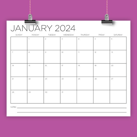 2024 Calendar Template 8.5 X 11 Inches Vertical Year at A Glance Printable  Desk Wall Calendar Print Ready Pdf Png INSTANT DOWNLOAD 