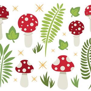 Imágenes prediseñadas de setas, PNG, SVG, VECTOR, Amanita Muscaria, Sombrero rojo, Hongos, Bosque, Hada, Selva, Helecho, Follaje, Hoja, Seta roja imagen 12