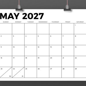 2027 8.5 X 11 Inch Calendar Template | INSTANT DOWNLOAD | Modern Bold ...
