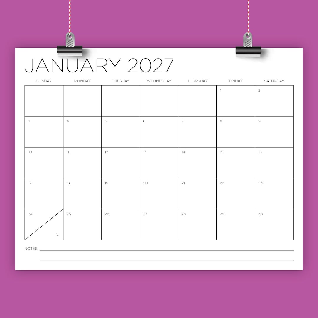 2027 8.5 X 11 Inch Calendar Template | INSTANT DOWNLOAD | Modern Thin ...