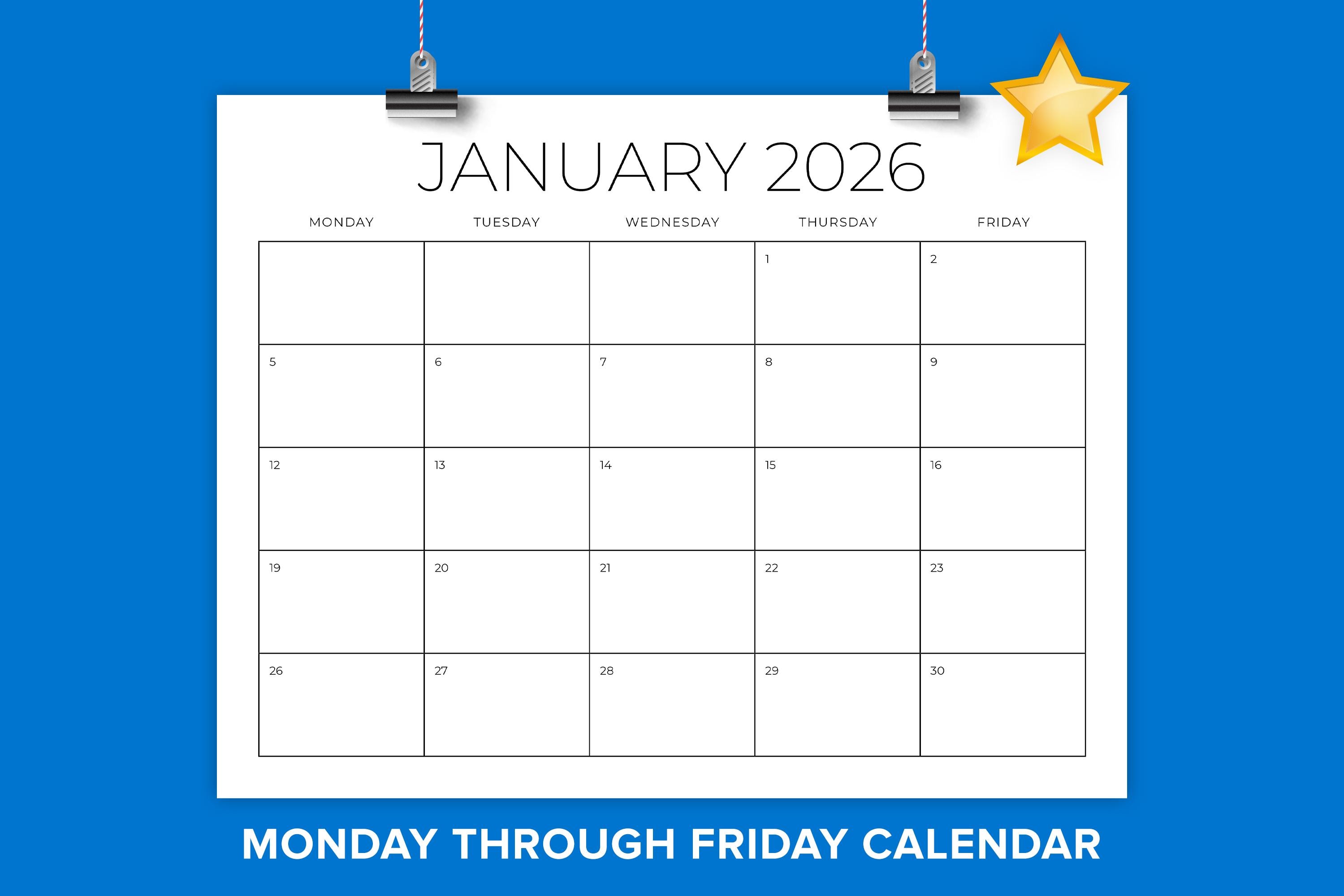 SALE 2026 8.5 X 11 Inch Monday to Friday Calendar Template | INSTANT ...