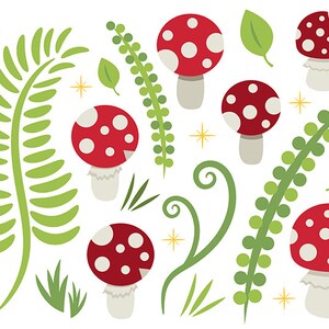 Imágenes prediseñadas de setas, PNG, SVG, VECTOR, Amanita Muscaria, Sombrero rojo, Hongos, Bosque, Hada, Selva, Helecho, Follaje, Hoja, Seta roja imagen 10
