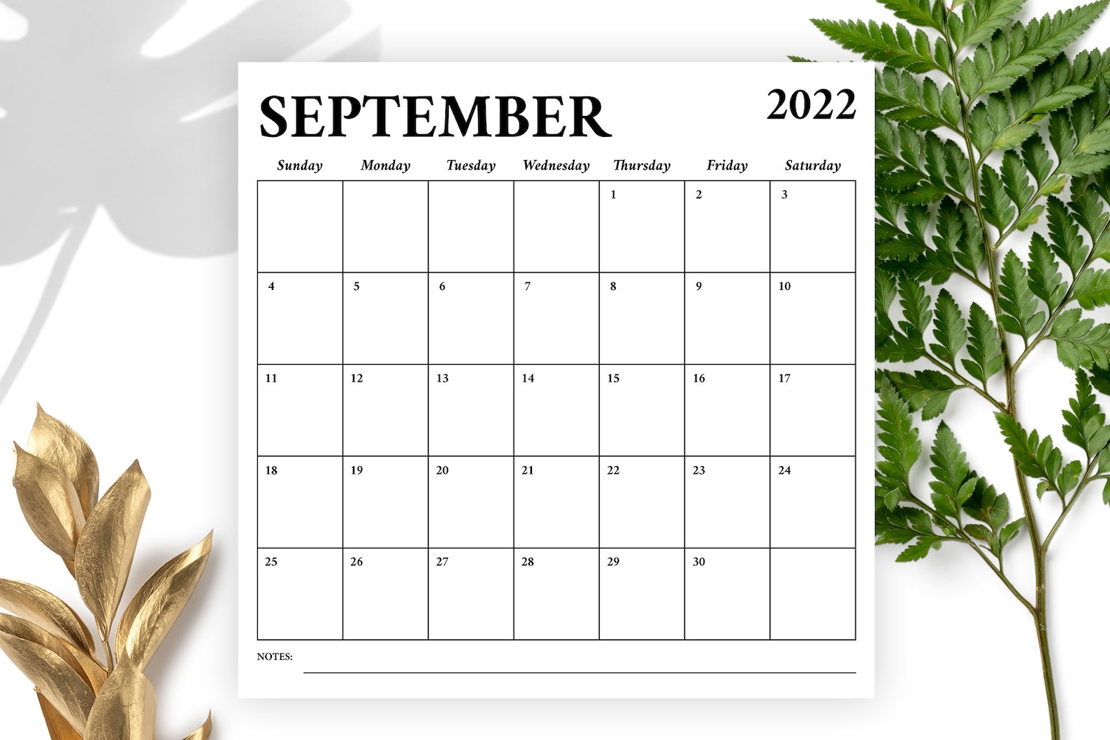 square 2022 calendar template instant download bold serif