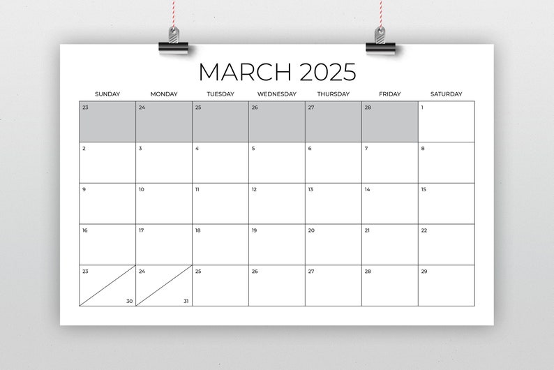 2025 11 x 17 Inch Calendar Template INSTANT DOWNLOAD Thin Sans Serif Type Monthly Printable Minimal Desk or Wall Calender Print Ready image 8