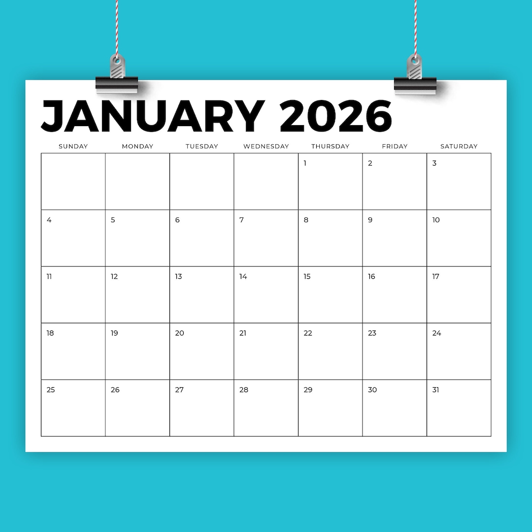 2026 8.5 X 11 Inch Calendar Template INSTANT DOWNLOAD Modern Bold Sans Serif Type Monthly