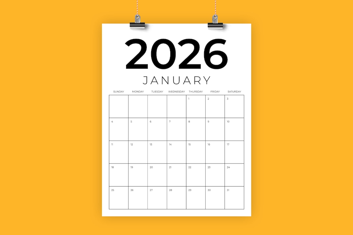 2026 Vertical 8.5 X 11 Inch Calendar Template | INSTANT DOWNLOAD ...