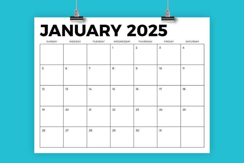 2025 8.5 x 11 Inch Calendar Template INSTANT DOWNLOAD Modern Bold Sans Serif Type Monthly Printable Desk Wall Calender Print Ready image 7