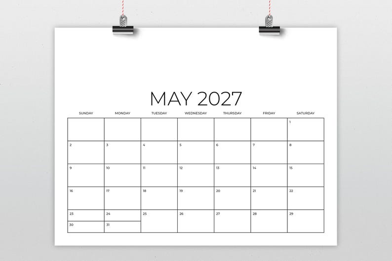 2027 8.5 X 11 Inch Calendar Template | INSTANT DOWNLOAD | Modern DIY ...
