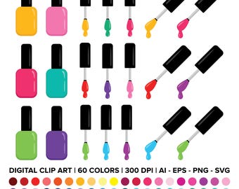 Conjunto de imágenes prediseñadas de frascos y pinceles de esmalte de uñas, PNG, SVG, VECTOR, imágenes prediseñadas de cosméticos, imágenes prediseñadas de maquillaje, imágenes prediseñadas de cosmetología, imágenes prediseñadas de manicura