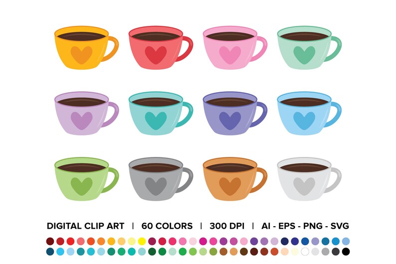 Download Valentine Coffee Heart Mug Clip Art Set PNG SVG VECTOR ...