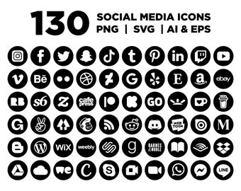 Black Circle Social Media Icons Set, PNG SVG VECTOR, Social Media Icons, Website Icons, Blog Icons, Digital Icons, Vector Icons, Round Icons