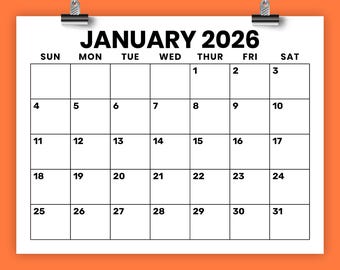 2026 8.5 x 11 Inch Large Number Calendar Template | INSTANT DOWNLOAD | Modern Bold Sans Serif Monthly Printable Wall Calender | Print Ready