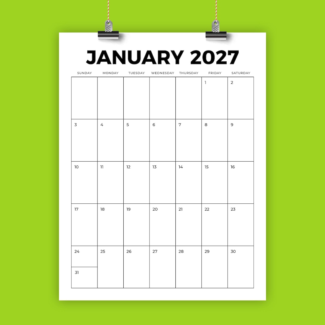 2027 Vertical 8.5 X 11 Inch Calendar Template | INSTANT DOWNLOAD | Bold ...