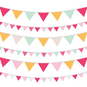 Printemps rose Orange & menthe Bunting bannière Clip Art ensemble, PNG, SVG, vecteur, bannière de drapeau, bannière de drapeau suspendu, bannière Clipart, bannière de fête