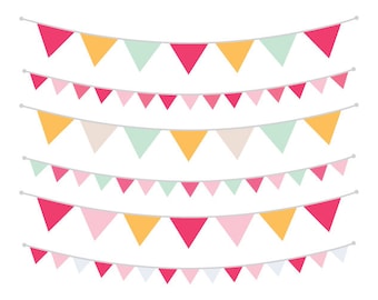 Spring Pink Orange & Mint Bunting Banner Clip Art Set, PNG, SVG, VECTOR, Flag Banner, Hanging Flag Banner, Banner Clipart, Party Banner