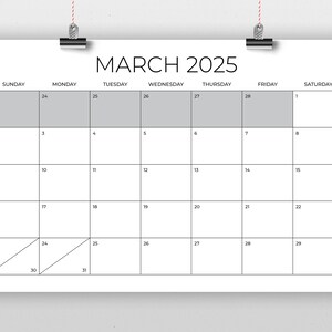 2025 11 x 17 Inch Calendar Template INSTANT DOWNLOAD Thin Sans Serif Type Monthly Printable Minimal Desk or Wall Calender Print Ready image 2