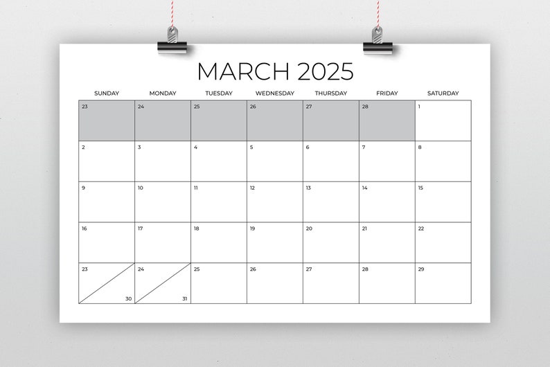 2025 11 x 17 Inch Calendar Template INSTANT DOWNLOAD Thin Sans Serif Type Monthly Printable Minimal Desk or Wall Calender Print Ready image 2
