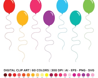 Set di Clip Art di Palloncini per Feste, PNG, SVG, VETTORE, Clipart di Palloncini Multicolori, Palloncino Vuoto, Palloncino per Feste, Palloncino Svg, Decorazioni per Feste