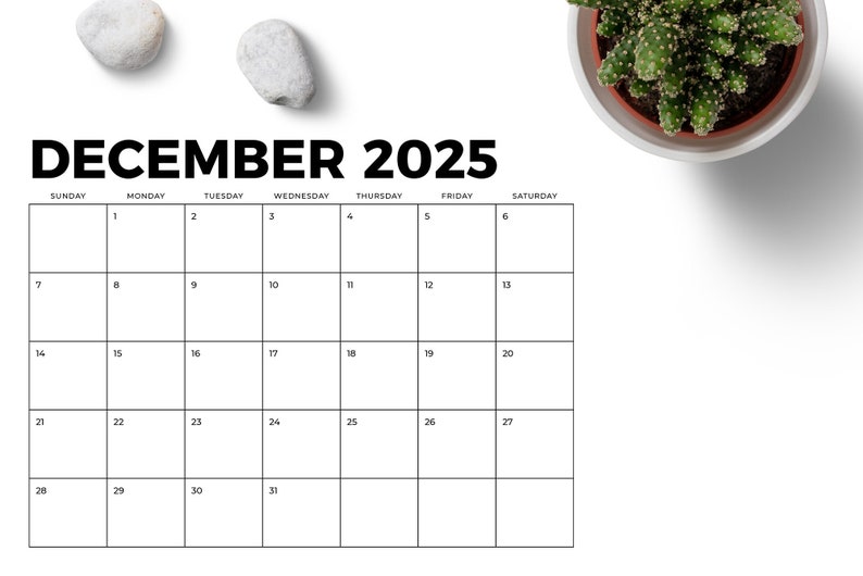 2025 8.5 x 11 Inch Calendar Template INSTANT DOWNLOAD Modern Bold Sans Serif Type Monthly Printable Desk Wall Calender Print Ready image 5
