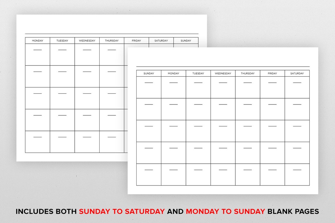 8.5x11 Inch Blank Calendar, 8.5